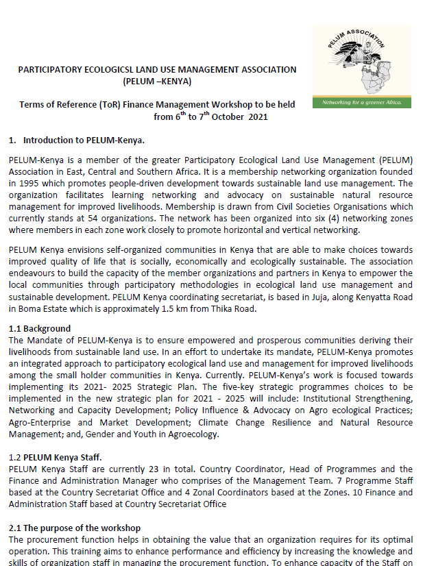 Consultant TOR Procurement Training